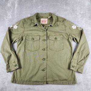 Levi's Women's Military Shirt Jacket Green Embroidery Size M Medium